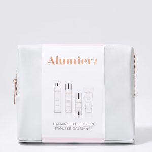 This set features four carefully curated, essential home care products to support sensitive and redness-prone skin. They are housed together in a plush, white vegan leather cosmetic bag.